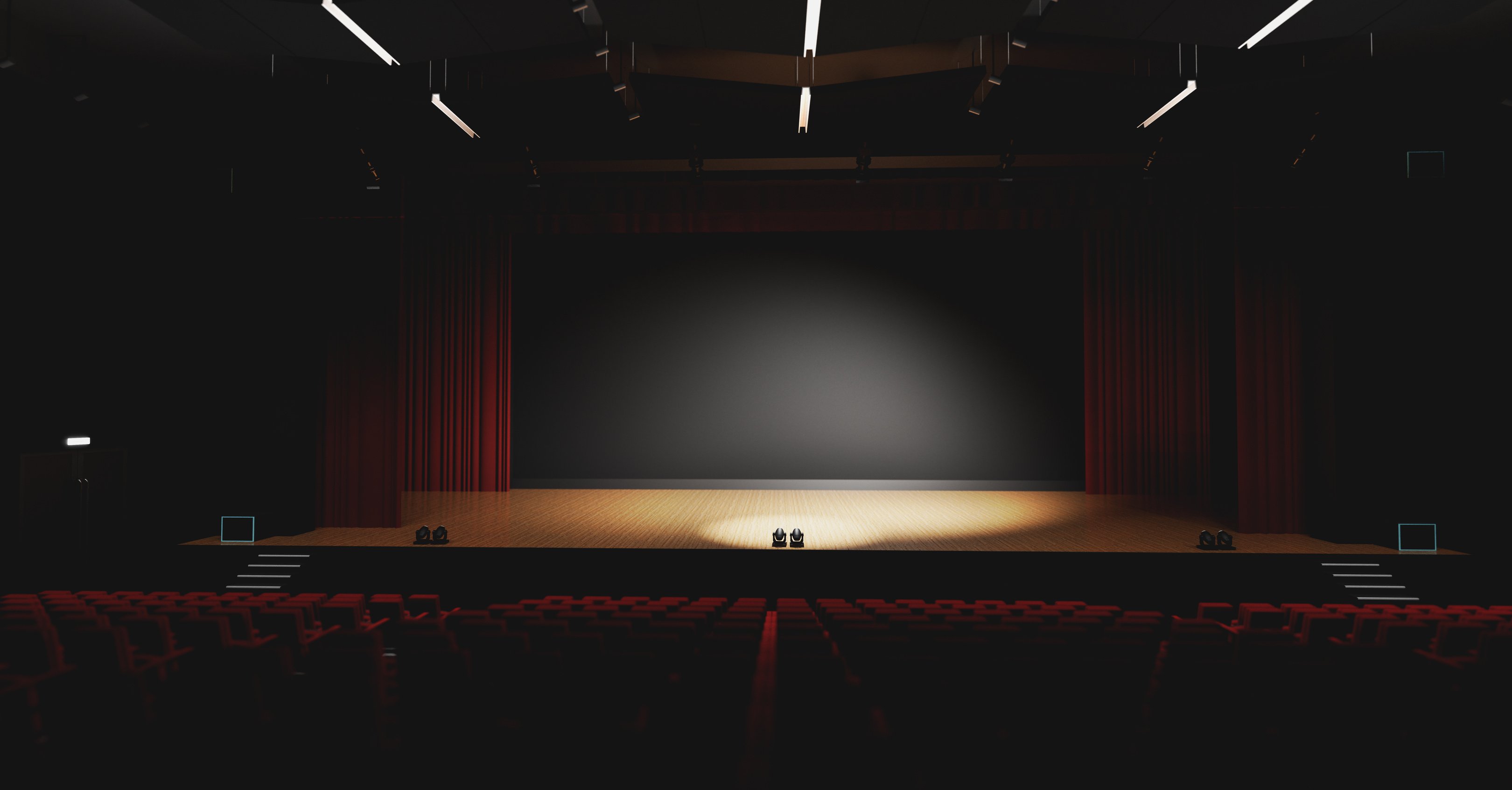 Theatre with Empty Stage in Spotlight